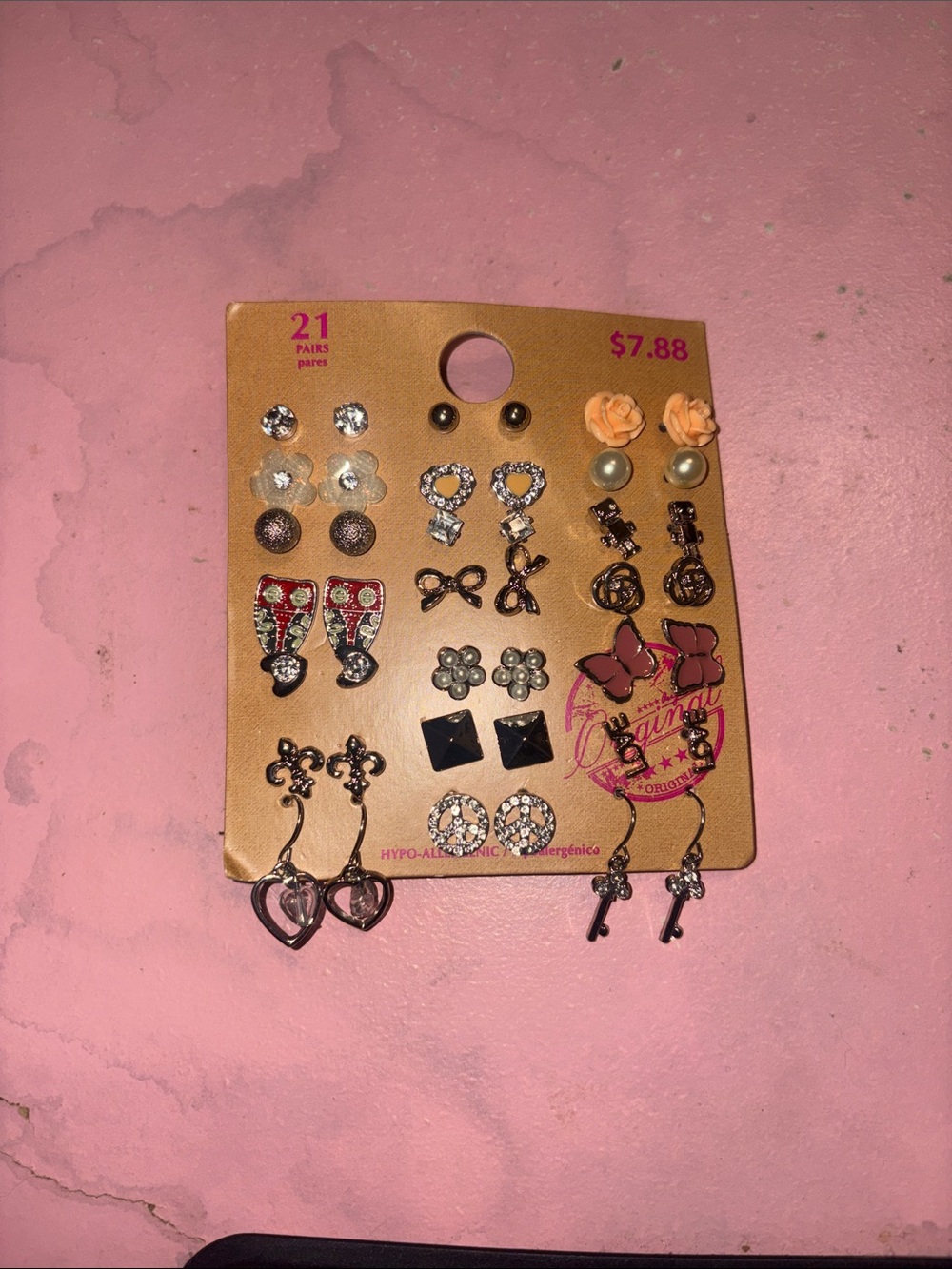 Mixed Fashion Earring Set - Pink, Peach & Silver Accents